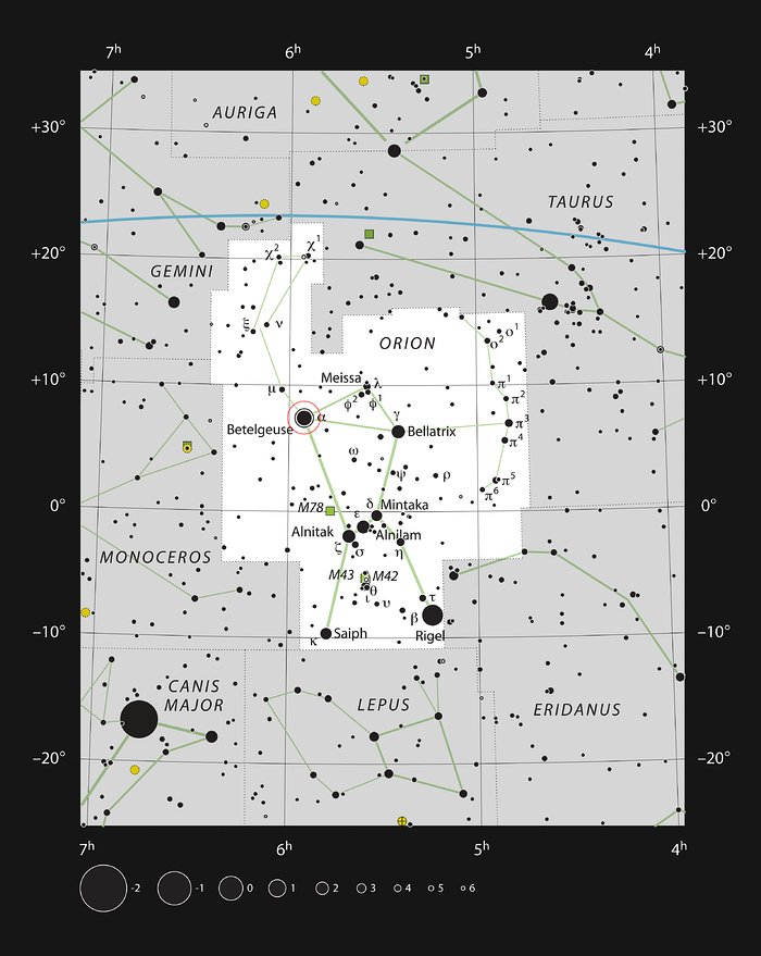 Alpha Orionis Betelgeuse location map